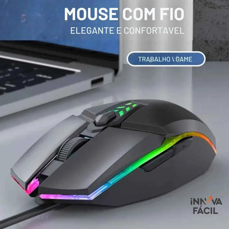 Mouse USB com 1600 DPI, 6 Botões e Design Ergonômico